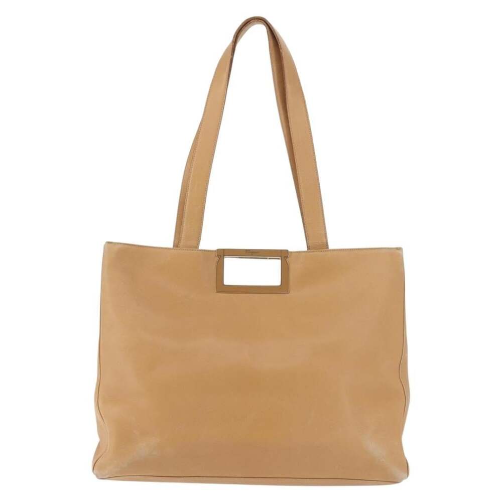 Salvatore Ferragamo Leather Gancini Tote Bag Beige